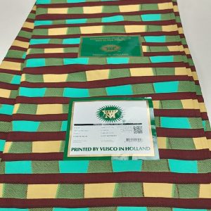 A close up of the green and brown fabric