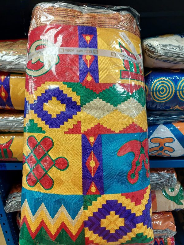 A colorful pattern of fabric is on display.