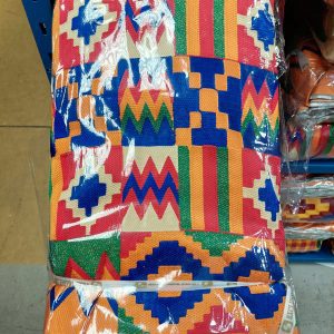 A colorful pattern of cloth is on display.