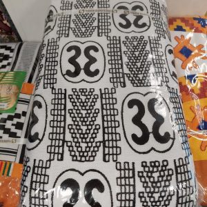 A close up of a table with black and white designs