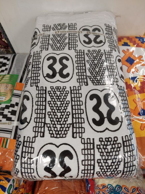 A close up of a table with black and white designs