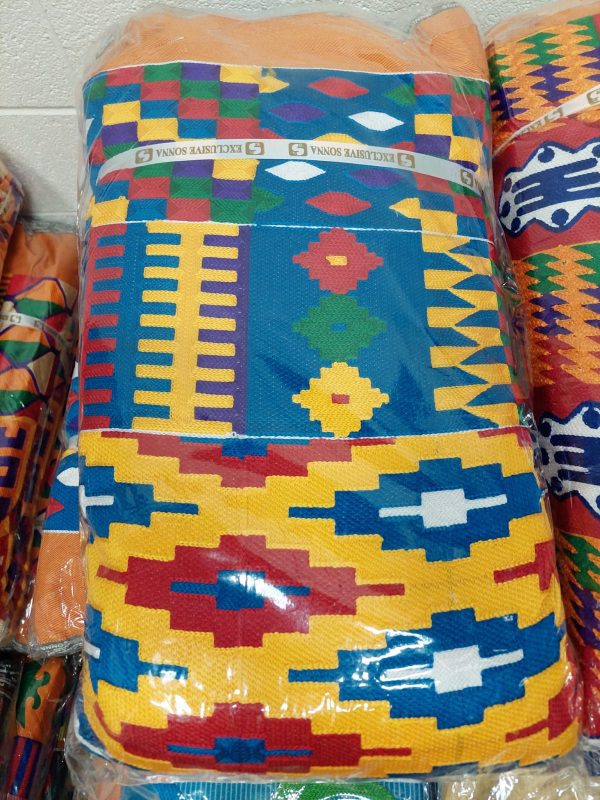 A colorful pattern of fabric is displayed.